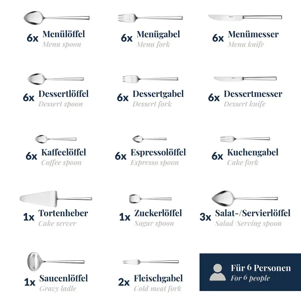 62-tlg. Besteckset Palladio 18/10 Edelstahl mattiert Wilkens 057.18.620